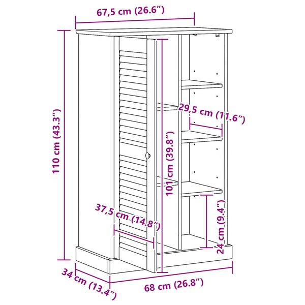 vidaXL Ντουλάπι Μπάνιου καφέ μελί 68 x 34 x 110 εκ. Μασίφ ξύλο πεύκου