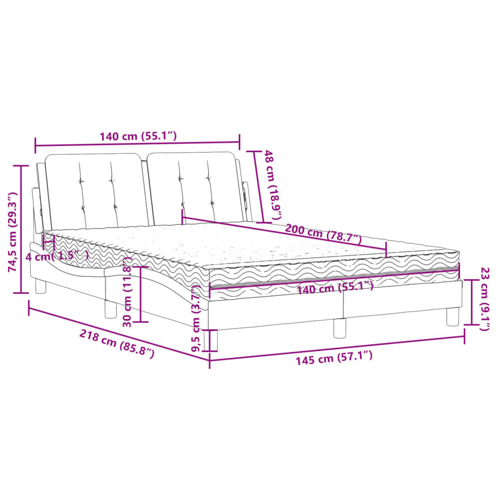 vidaXL Κρεβάτι με Στρώμα Καπουτσίνο 140x200εκ.από Συνθ.Δέρμα