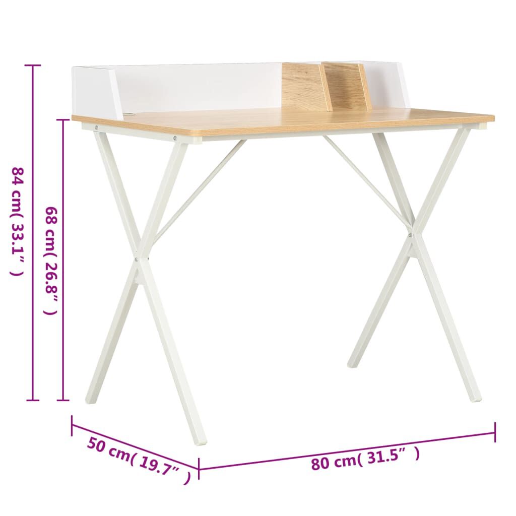 vidaXL Γραφείο Λευκό / Φυσικό Χρώμα 80 x 50 x 84 εκ.
