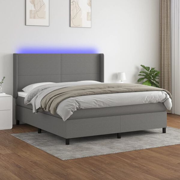 vidaXL &Kappa;&rho;&epsilon;&beta;ά&tau;&iota; Boxspring &mu;&epsilon; &Sigma;&tau;&rho;ώ&mu;&alpha; & LED &Sigma;&kappa;.&Gamma;&kappa;&rho;&iota; 180x200 &epsilon;&kappa; &Upsilon;&phi;&alpha;&sigma;&mu;ά&tau;&iota;&nu;&omicron;