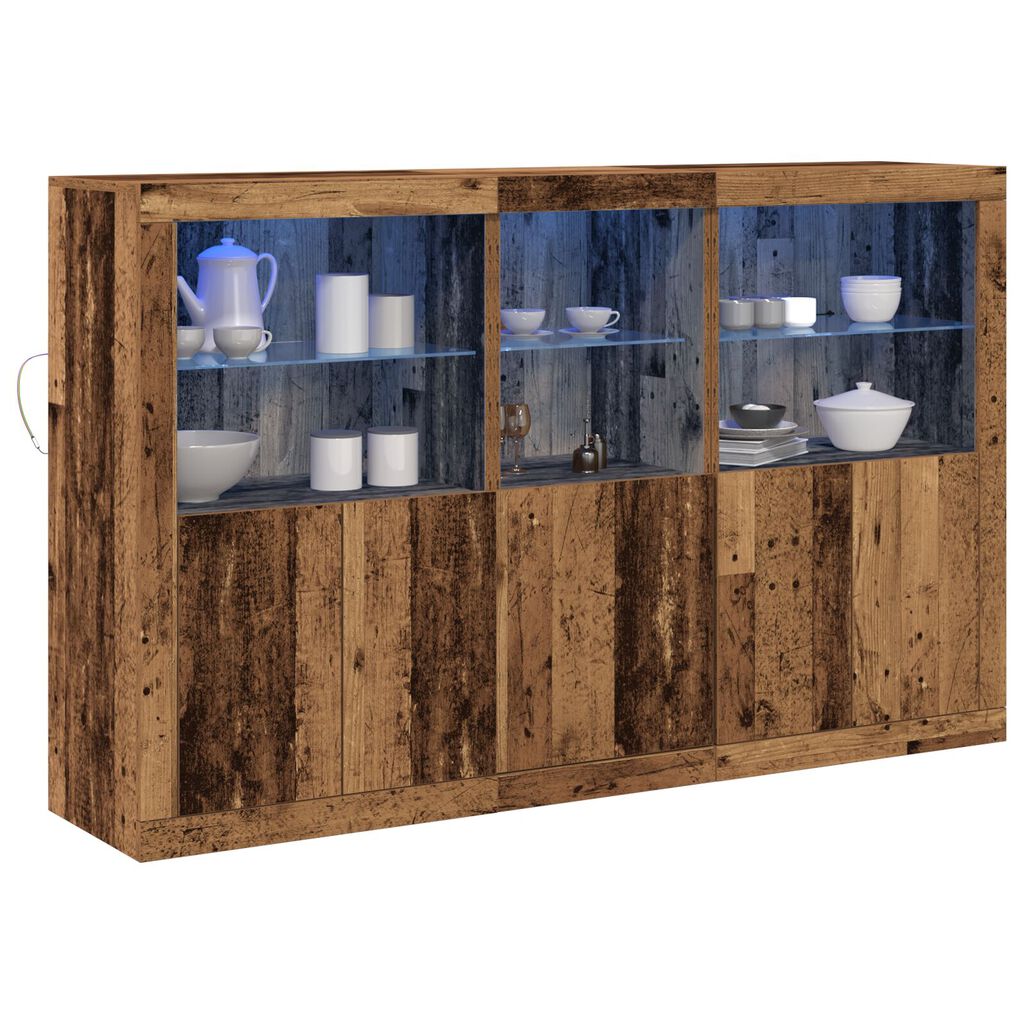 vidaXL Μπουφές με LED Φώτα Φθαρμένο Ξύλο 162x37x100 εκ. Υποβλητικό Σχέδιο
