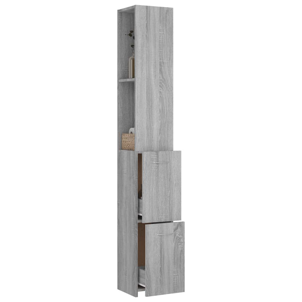 vidaXL Ντουλάπι Μπάνιου Γκρι Sonoma 25x26,5x170 εκ. Επεξεργασμένο Ξύλο