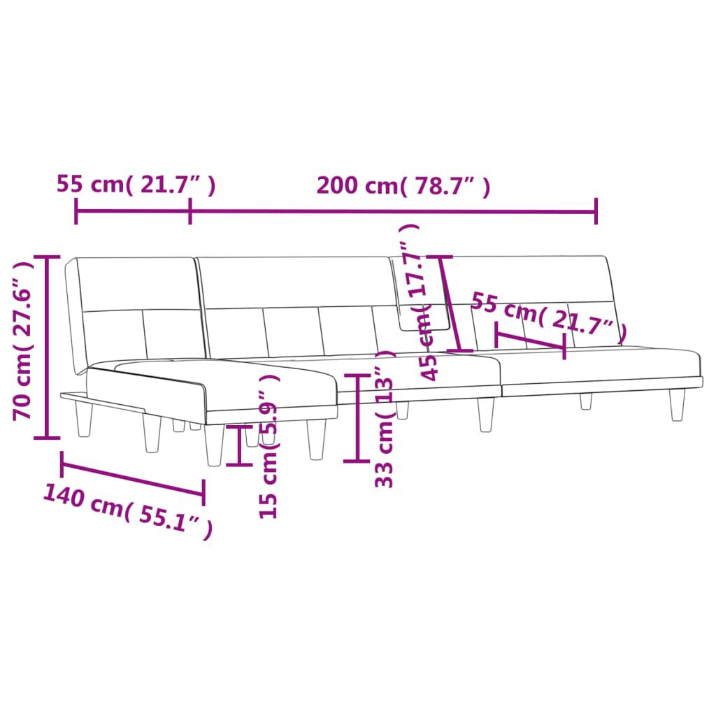 vidaXL Καναπές Κρεβάτι Γωνιακός Μαύρος 255x140x70 εκ. Υφασμάτινος