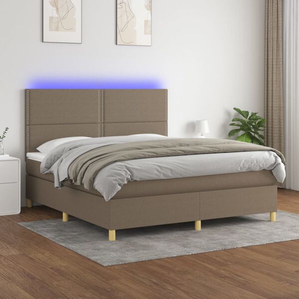 vidaXL &Kappa;&rho;&epsilon;&beta;ά&tau;&iota; Boxspring &mu;&epsilon; &Sigma;&tau;&rho;ώ&mu;&alpha; & LED Taupe 160x200 &epsilon;&kappa;. &Upsilon;&phi;&alpha;&sigma;&mu;ά&tau;&iota;&nu;&omicron;