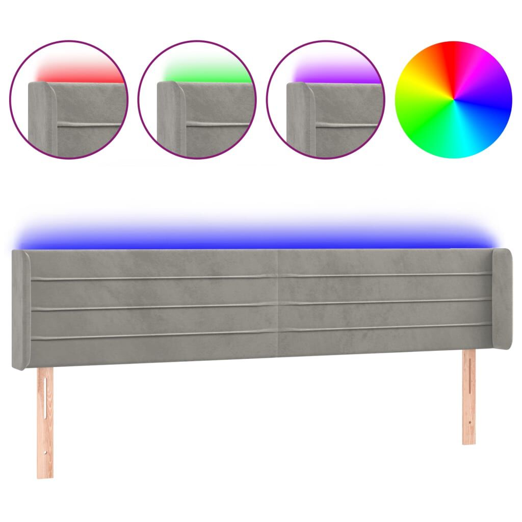 vidaXL Κεφαλάρι Κρεβατιού LED Ανοιχτό Γκρι 183x16x78/88 εκ. Βελούδινο