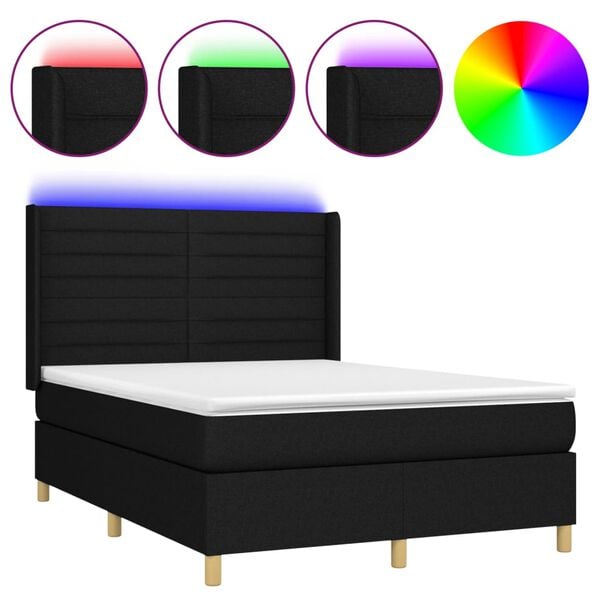 vidaXL &Kappa;&rho;&epsilon;&beta;ά&tau;&iota; Boxspring &mu;&epsilon; &Sigma;&tau;&rho;ώ&mu;&alpha; & LED &Mu;&alpha;ύ&rho;&omicron; 140x190 &epsilon;&kappa;. &Upsilon;&phi;&alpha;&sigma;&mu;ά&tau;&iota;&nu;&omicron;