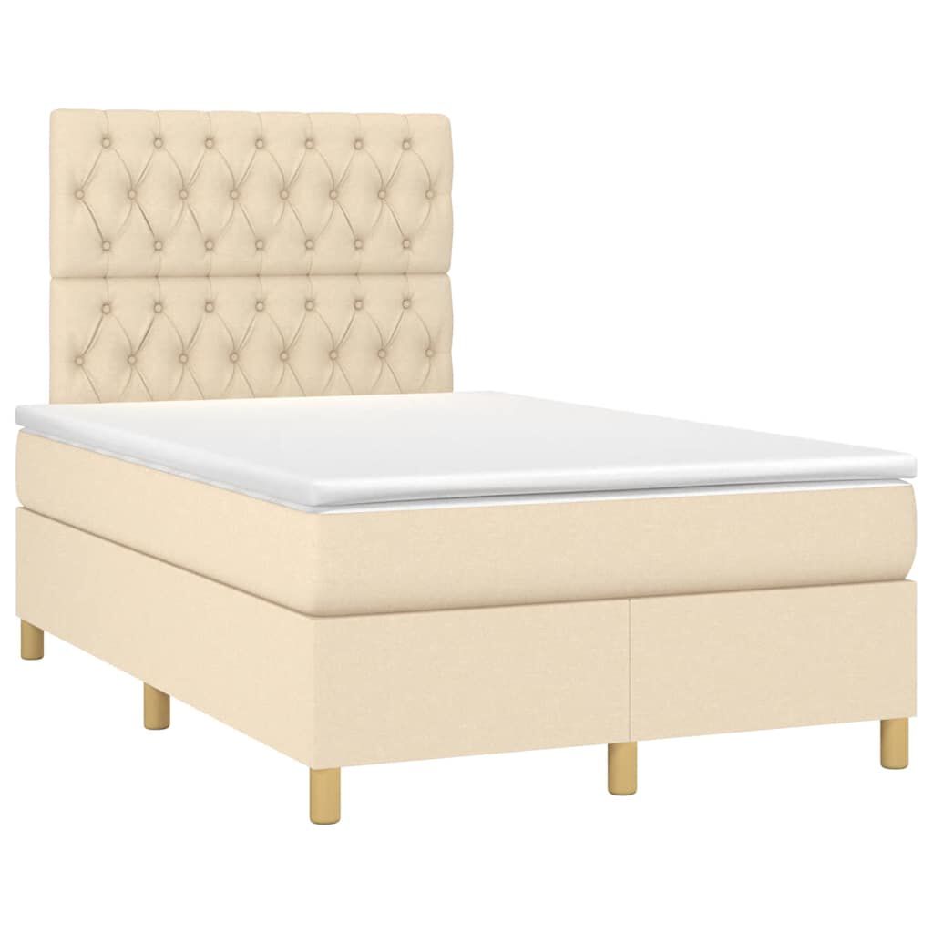 vidaXL Κρεβάτι Boxspring με Στρώμα & LED Κρεμ 120x190 εκ. Υφασμάτινο