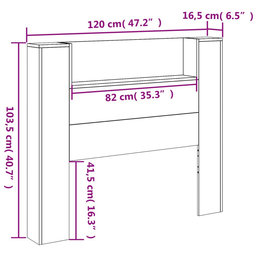 vidaXL Κεφαλάρι με Αποθηκ. Χώρο & LED Γκρι Σκυρ. 120x16,5x103,5 εκ.