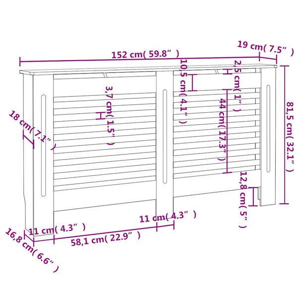 vidaXL Κάλυμμα Καλοριφέρ Λευκό 152 x 19 x 81,5 εκ. από MDF