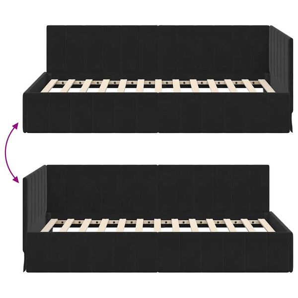 vidaXL Κρεβάτι Γωνίας με κεφαλάρι Μαύρο 90 x 190 cm Βελούδο