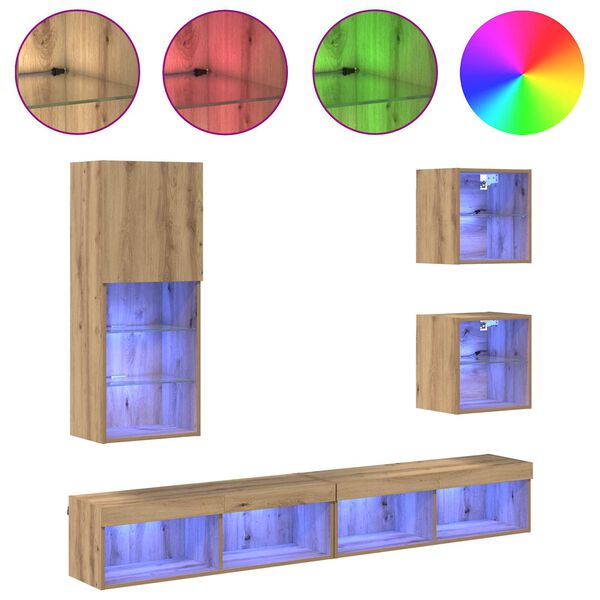 vidaXL &Mu;&omicron;&nu;ά&delta;&epsilon;&sigmaf; &Tau;&omicron;ί&chi;&omicron;&upsilon; &Tau;V &mu;&epsilon; LED 5 pcs Artisan Oak &Epsilon;&pi;&epsilon;&xi;&epsilon;&rho;&gamma;&alpha;&sigma;&mu;έ&nu;&omicron; &xi;ύ&lambda;&omicron;
