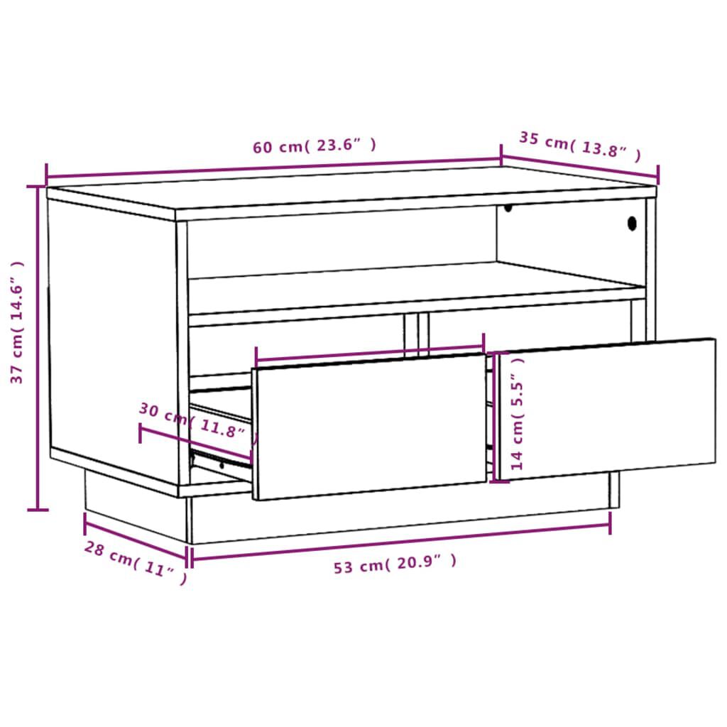 vidaXL Έπιπλο Τηλεόρασης Γκρι 60 x 35 x 37 εκ. από Μασίφ Ξύλο Πεύκου