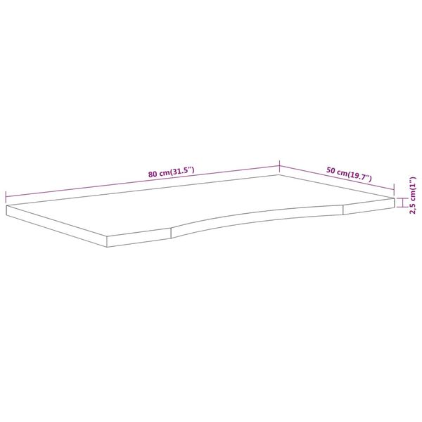 vidaXL Επιφάνεια Γραφείου Ορθογώνια 80x50x2,5 εκ. Μασίφ Ξύλο Ακακίας