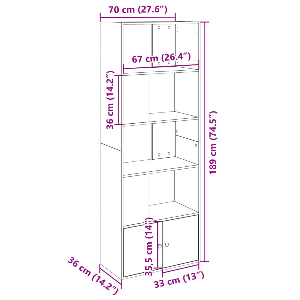 vidaXL Βιβλιοθήκη Μαύρη 70x36x189 εκ. από Επεξεργασμένο Ξύλο
