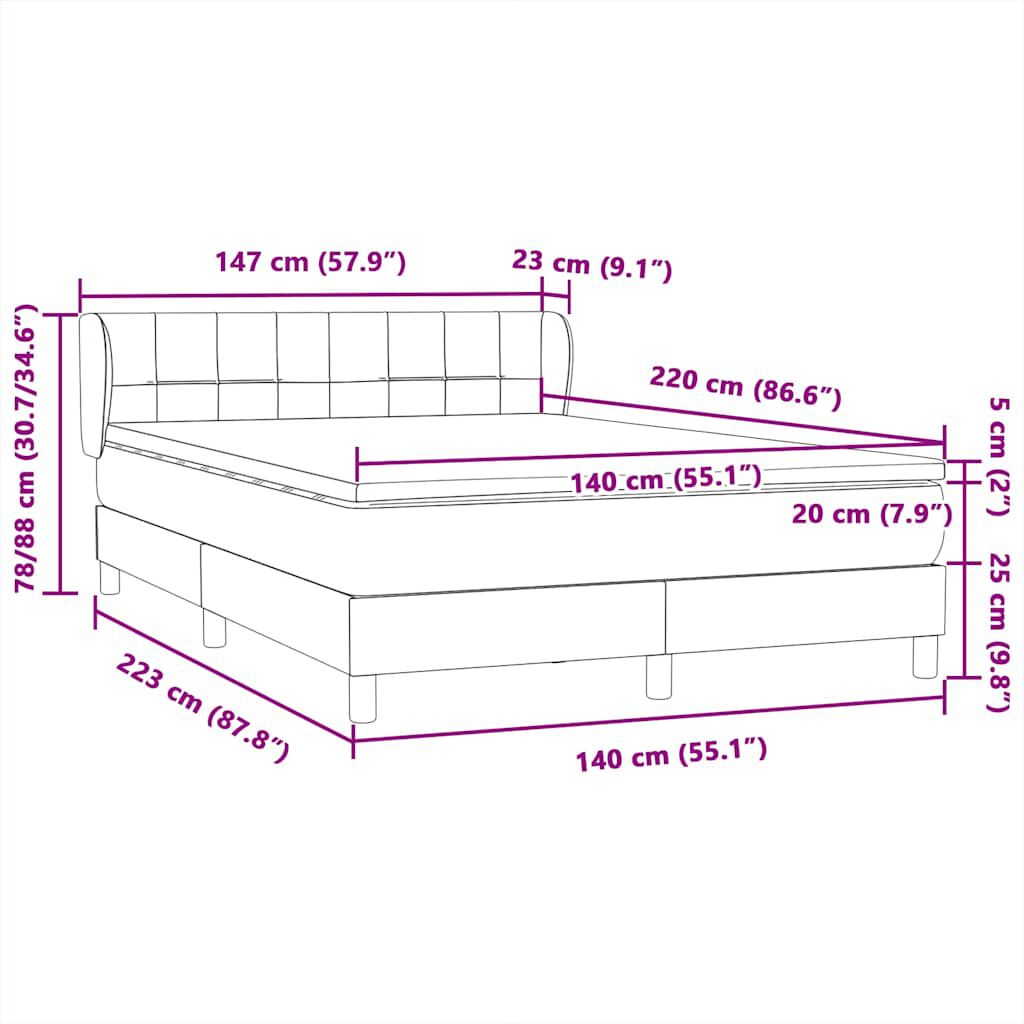 vidaXL Box Spring κρεβάτι με στρώμα ροζ 140x220 cm Βελούδινο