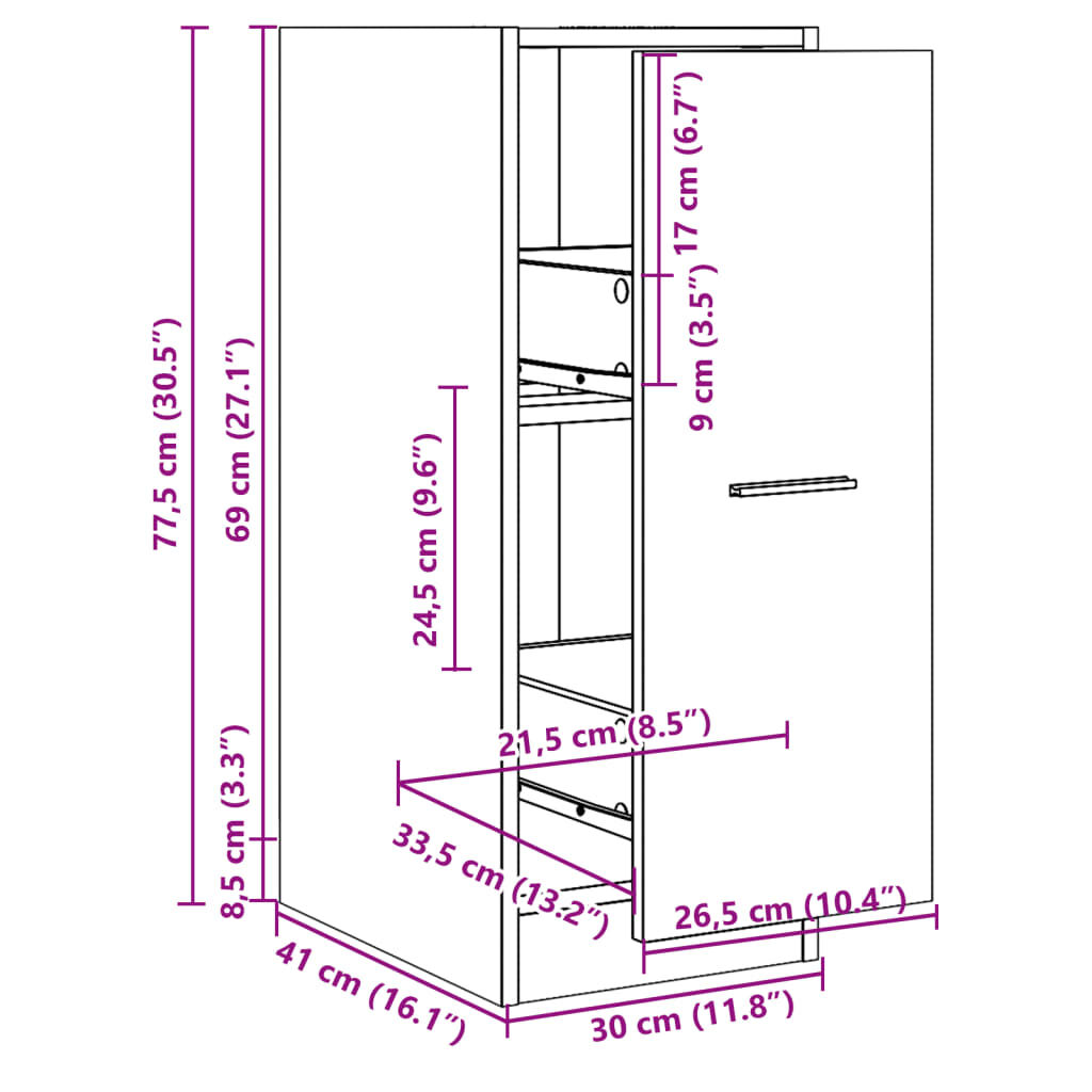 vidaXL Συρταριέρα Γενικής Χρήσης Sonoma Δρυς 30x41x77,5 εκ Επεξ. Ξύλο