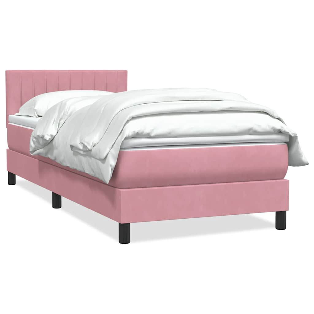 vidaXL Box Spring κρεβάτι με στρώμα ροζ 90x210 εκ. Βελούδινο