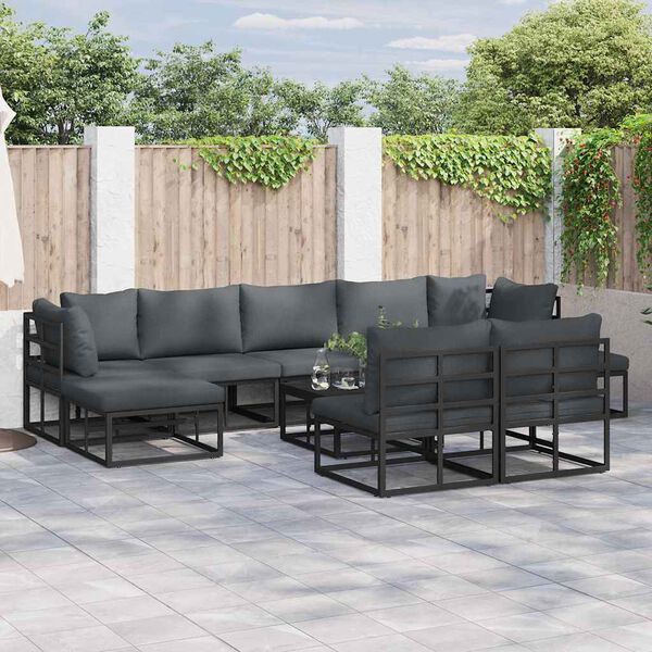 vidaXL Σετ Καναπέ Κήπου με μαξιλάρι 9 pcs Μαύρο Αλουμίνιο