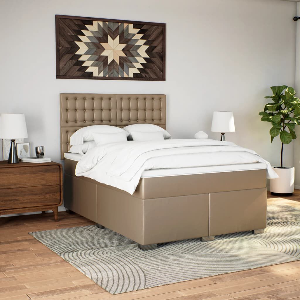 vidaXL Κρεβάτι Boxspring με Στρώμα Καπουτσίνο 140x200εκ.από Συνθ.Δέρμα