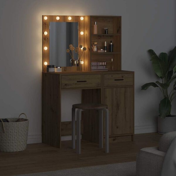 vidaXL &Sigma;&epsilon;&tau; &Tau;&rho;&alpha;&pi;έ&zeta;&iota; &Nu;&tau;&upsilon;&sigma;ί&mu;&alpha;&tau;&omicron;&sigmaf; &mu;&epsilon; LED &mu;&epsilon; &sigma;&upsilon;&rho;&tau;ά&rho;&iota; 2 pcs Artisan Oak
