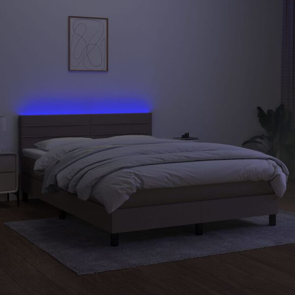 vidaXL &Kappa;&rho;&epsilon;&beta;ά&tau;&iota; Boxspring &mu;&epsilon; &Sigma;&tau;&rho;ώ&mu;&alpha; & LED Taupe 140x200 &epsilon;&kappa;. &Upsilon;&phi;&alpha;&sigma;&mu;ά&tau;&iota;&nu;&omicron;