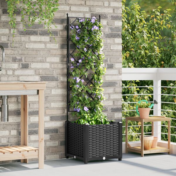 vidaXL Γλάστρα Κήπου με Πλέγμα Μαύρη 40x40x143 εκ