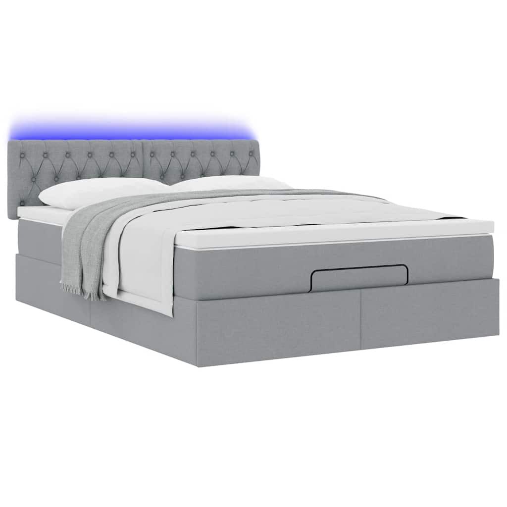vidaXL Οθωμανικό κρεβάτι με στρώμα&LEDs Ανοιχτό γκρι 140x190cm Ύφασμα