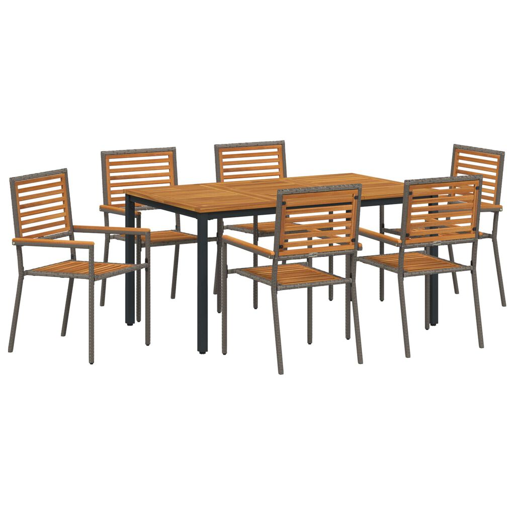 vidaXL Σέτ φαγητού για κήπο 7 pcs Γκρι και φυσικό 150 x 90 x 75 cm