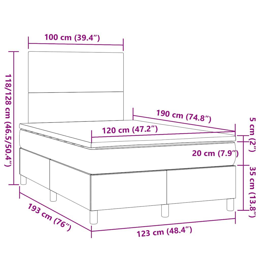 vidaXL Κρεβάτι Boxspring με Στρώμα & LED Taupe 120x190 εκ. Υφασμάτινο