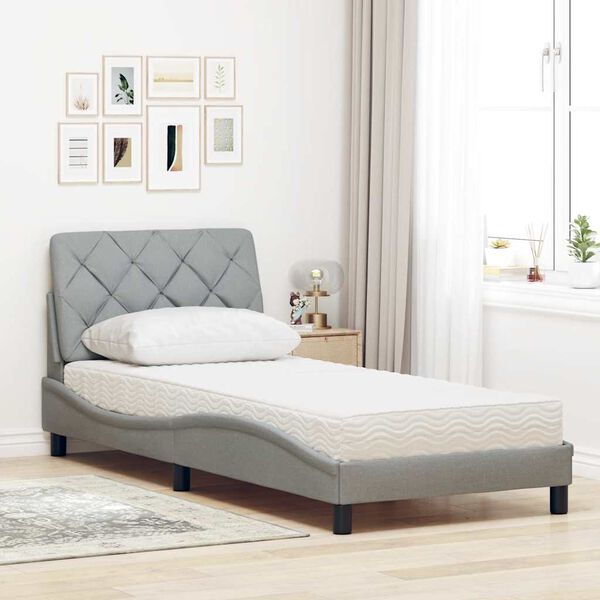 vidaXL Κρεβάτι με Στρώμα Ανοιχτό Γκρι 90x200 εκ. Υφασμάτινο