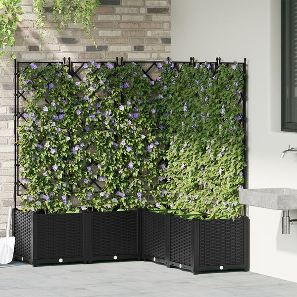 vidaXL Γλάστρα Κήπου με Τρέλλις 5 τεμ Μαύρη 120x120x143 εκ