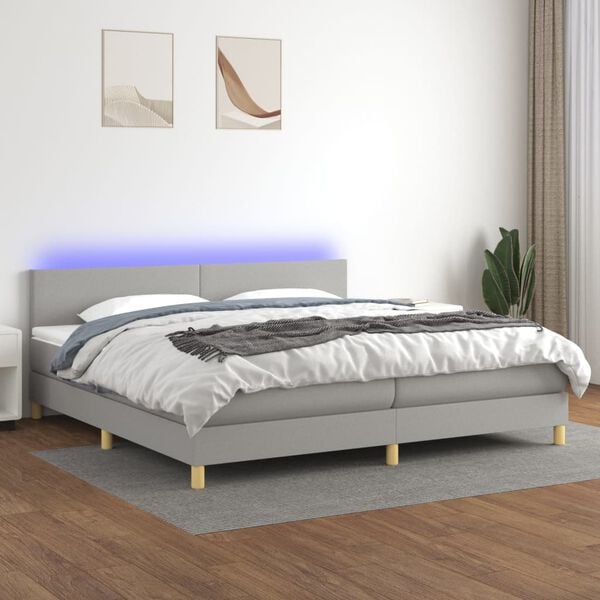 vidaXL &Kappa;&rho;&epsilon;&beta;ά&tau;&iota; Boxspring &mu;&epsilon; &Sigma;&tau;&rho;ώ&mu;&alpha; & LED &Alpha;&nu;.&Gamma;&kappa;&rho;&iota; 200x200&epsilon;&kappa;. &Upsilon;&phi;&alpha;&sigma;&mu;ά&tau;&iota;&nu;&omicron;