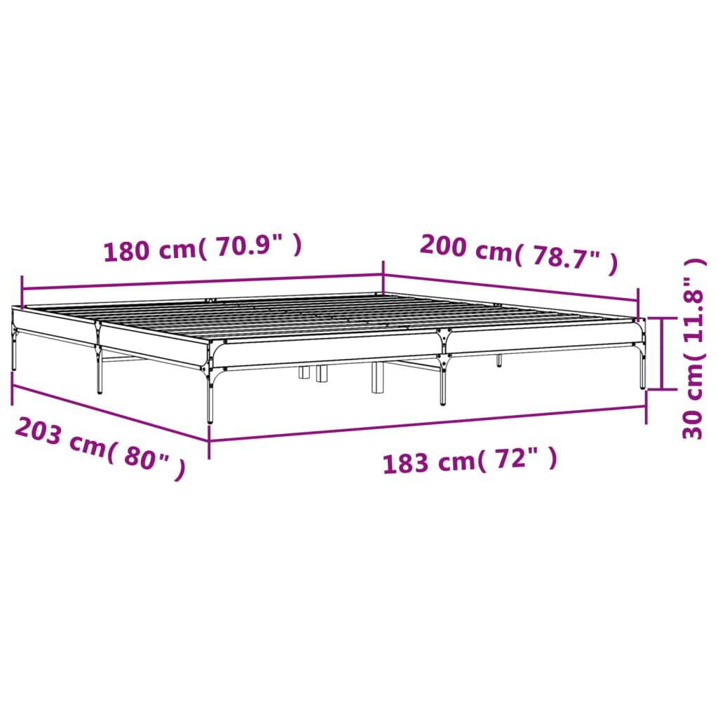 vidaXL Πλαίσιο Κρεβατιού Καπνιστή Δρυς 180x200εκ. Επεξ. Ξύλο & Μέταλλο