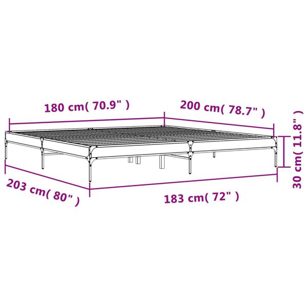 vidaXL Πλαίσιο Κρεβατιού Καπνιστή Δρυς 180x200εκ. Επεξ. Ξύλο & Μέταλλο