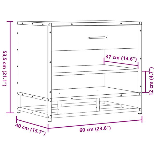 vidaXL Παπουτσοθήκη Μαύρη 60x40x53,5εκ. από Επεξεργασμένο Ξύλο μέταλλο