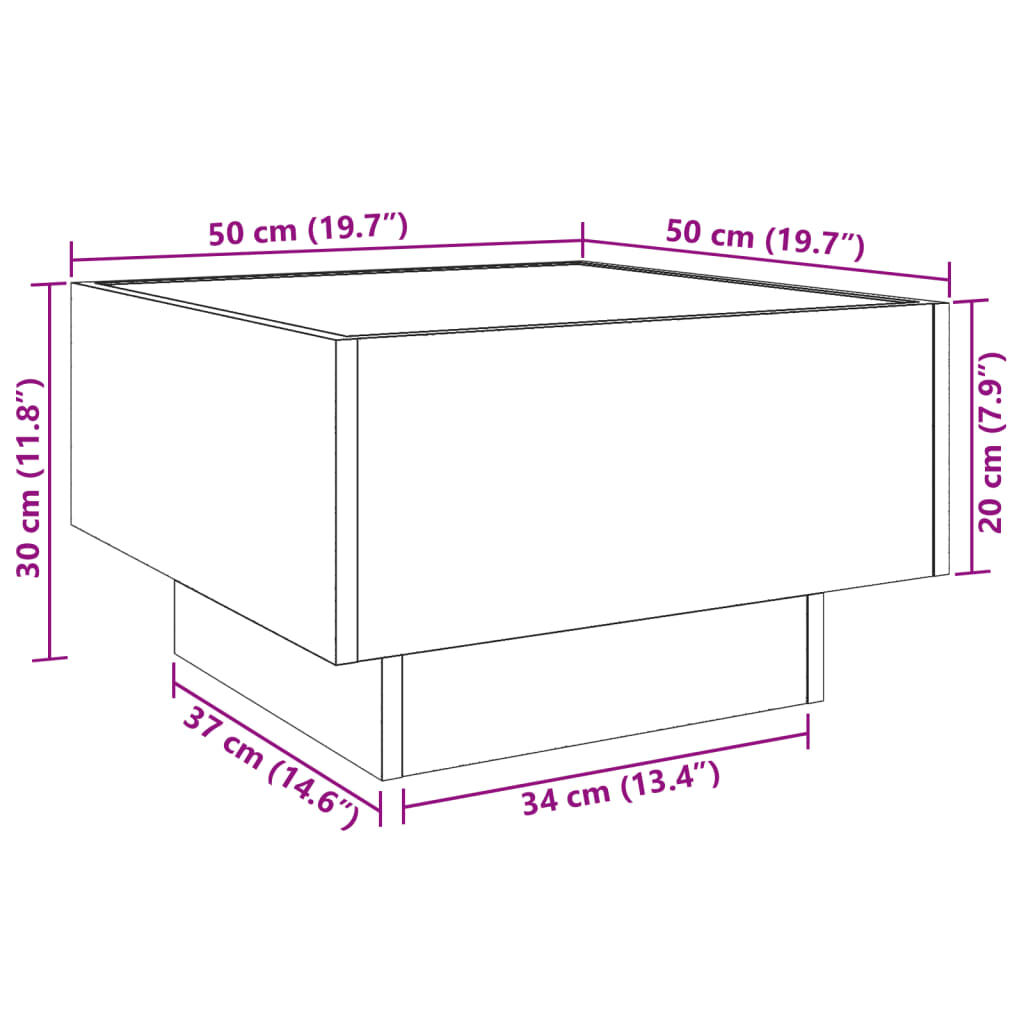 vidaXL Τραπεζάκι Σαλονιού με LED Γκρι 50x50x30 εκ. Επεξεργασμένο Ξύλο