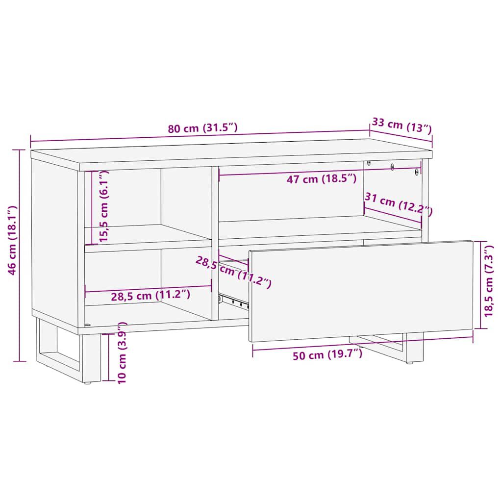 vidaXL Έπιπλο Τηλεόρασης Μαύρο 80 x 33 x 46 εκ. από Μασίφ Ξύλο Μάνγκο