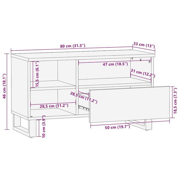 vidaXL Έπιπλο Τηλεόρασης Μαύρο 80 x 33 x 46 εκ. από Μασίφ Ξύλο Μάνγκο