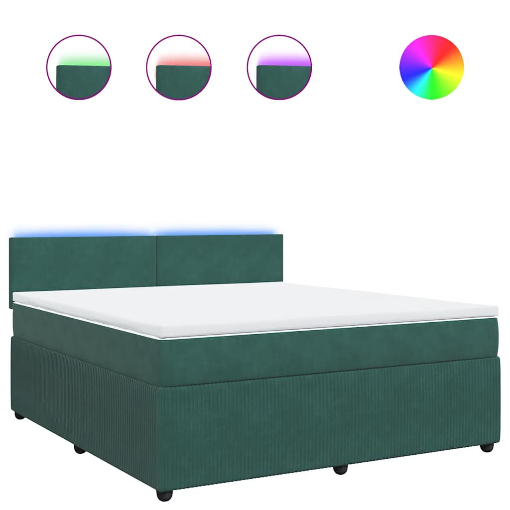 vidaXL Κρεβάτι Boxspring με Στρώμα Σκούρο Πράσινο 180x200εκ. Βελούδινο