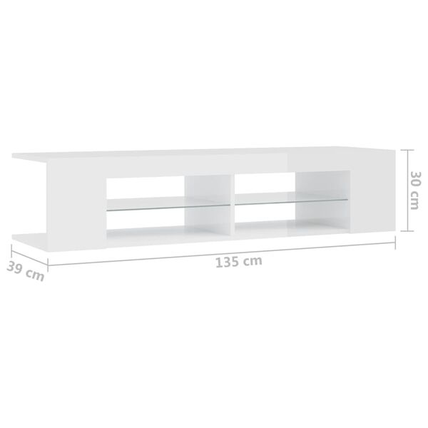 vidaXL Έπιπλο Τηλεόρασης με LED Γυαλιστερό Λευκό 135x39x30 εκ.
