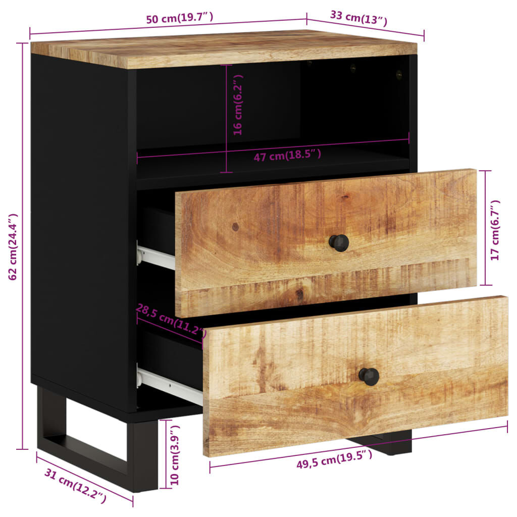 vidaXL Κομοδίνο 50x33x62 εκ. Μασίφ Ξύλο Μάνγκο & Επεξεργασμένο Ξύλο