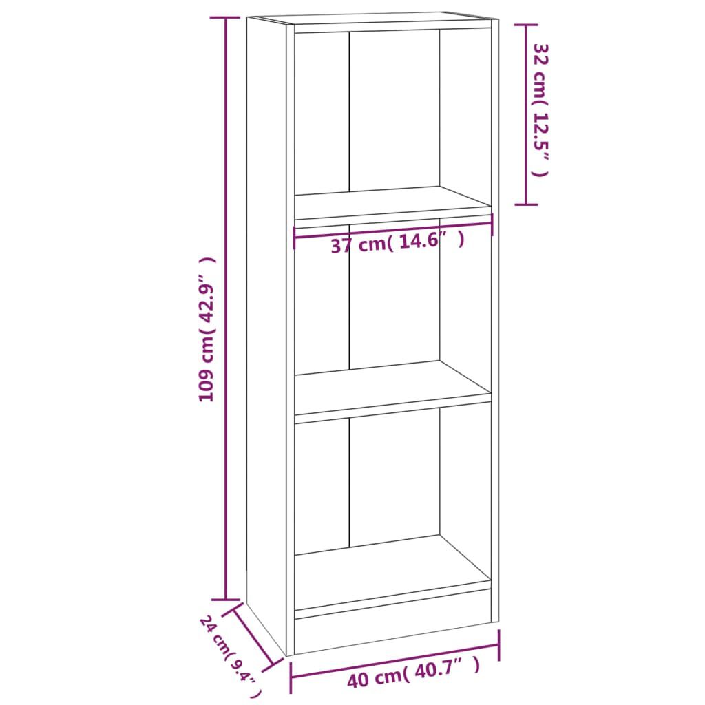 vidaXL Βιβλιοθήκη με 3 Ράφια Καπνιστή Δρυς 40x24x109 εκ. Επεξεργ. Ξύλο