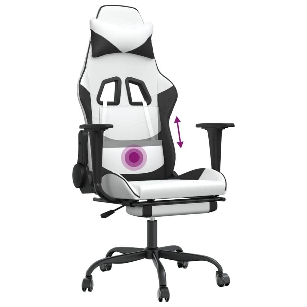 vidaXL Καρέκλα Gaming Μασάζ Υποπόδιο Λευκό & Μαύρο από Συνθετικό Δέρμα