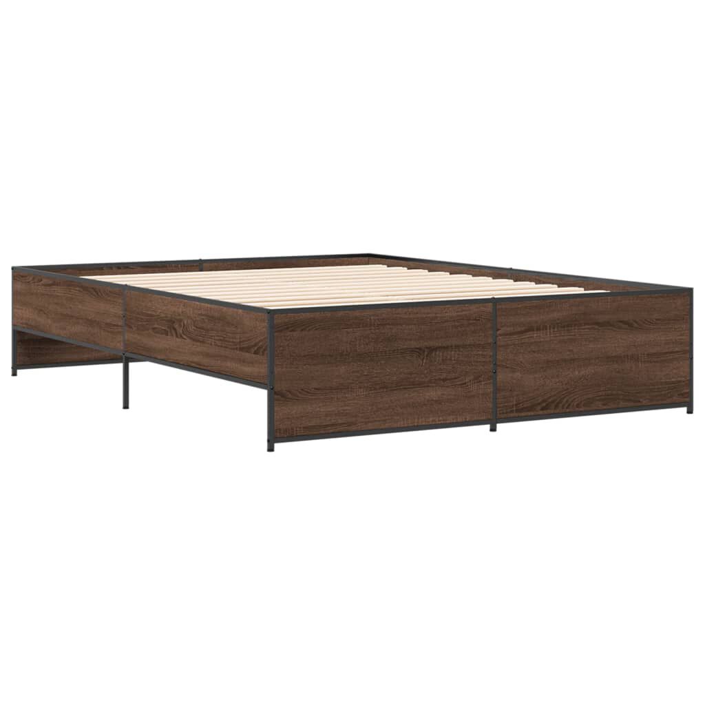 vidaXL Πλαίσιο Κρεβατιού Καφέ Δρυς 140x200 εκ. Επεξ. Ξύλο & Μέταλλο