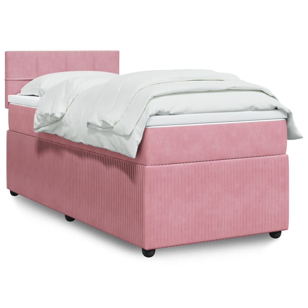 vidaXL Κρεβάτι Boxspring με Στρώμα Ροζ 100x200 εκ. Βελούδινο