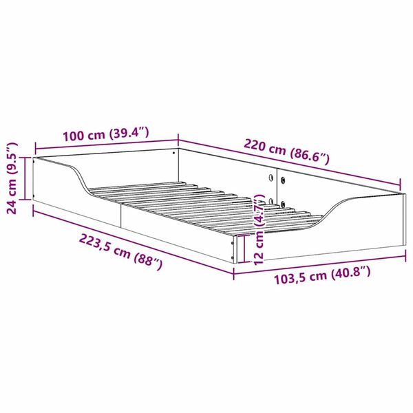 vidaXL Κρεβάτι δαπέδου Καφέ κεριού 100 x 220 cm Μασίφ ξύλο πεύκου