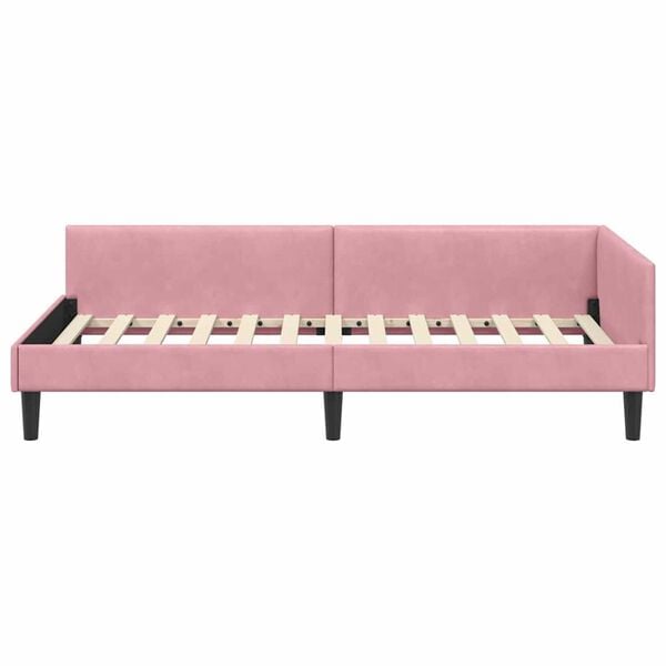 vidaXL Πλαϊνό Κρεβάτι Ροζ 100 x 200 cm Βελούδο και Στιβαρή ξυλεία