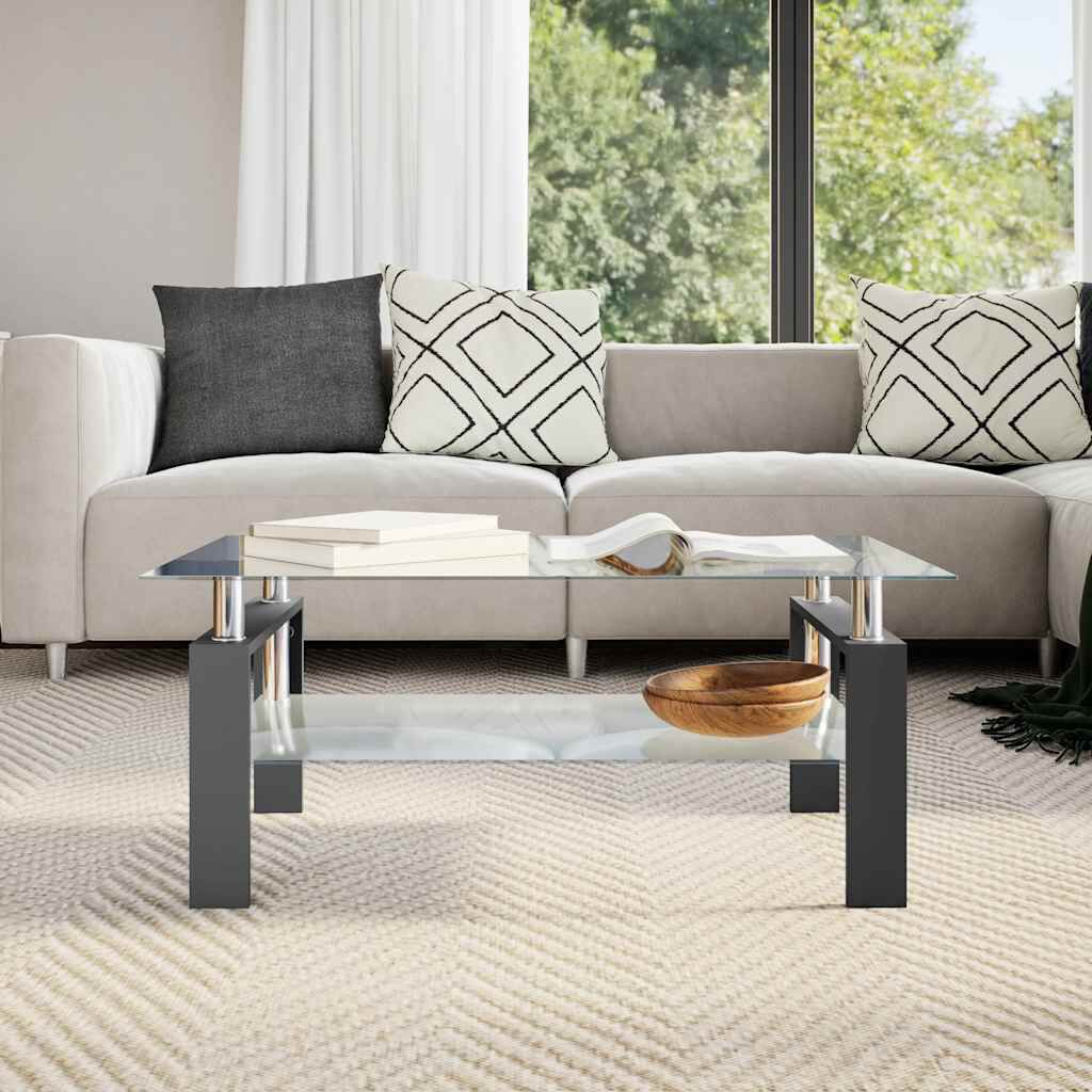 vidaXL Τραπεζάκι Σαλονιού Μαύρο και Διαφανές 95x55x40 εκ. Ψημένο Γυαλί