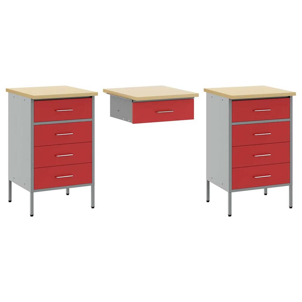 vidaXL Ντουλάπα Εργασίας με συρτάρι 3 pcs Κόκκινο 150 x 55 x 85 εκ