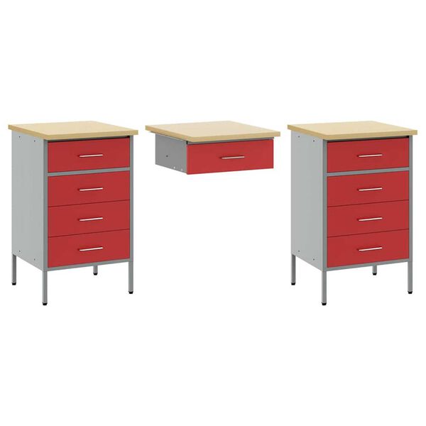 vidaXL Ντουλάπα Εργασίας με συρτάρι 3 pcs Κόκκινο 150 x 55 x 85 εκ